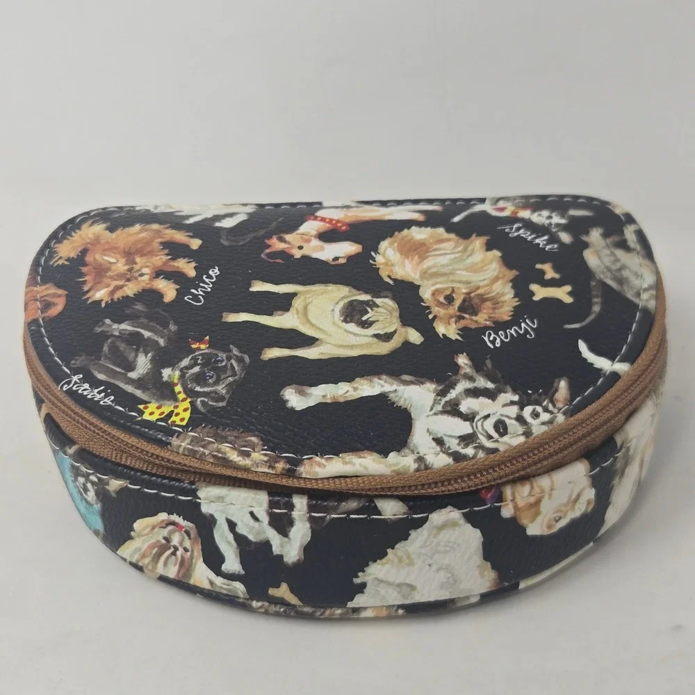 Sydney Love Dog Print Travel Jewelry Case Organizer Polka Dot Interior Black